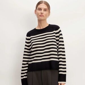 Everlane Cashmere Boxy Crew, Striped Black and White Sweater - Size small